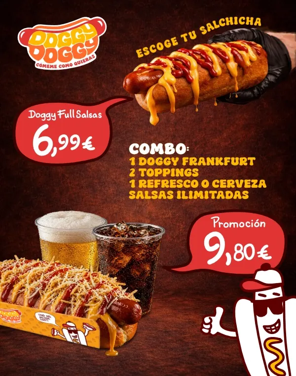 Promociones y combos de Doggy Doggy: hot dog con bebida a precio especial